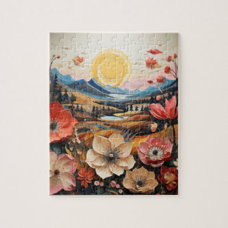 Golden Valley Blossoms: Droomachtige Natuur Kunst Legpuzzel