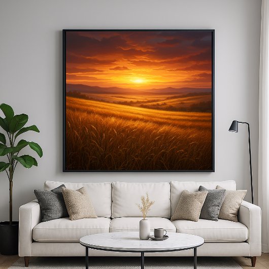 Golden Valley - Tarweveld bij zonsondergang Schild Poster