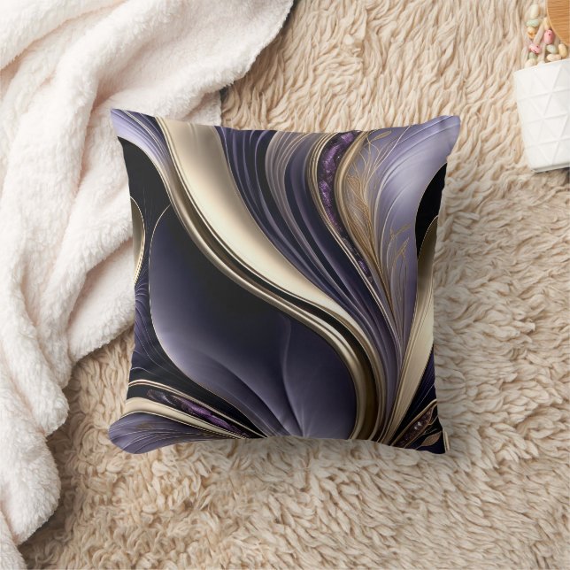 Golden Veil - Luxurious Gold and Violet Abstract Kussen (Deken)