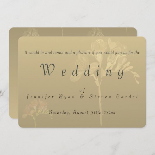 Golden Veiled Fresia Wedding Invitations Kaart (Voorkant / Achterkant)