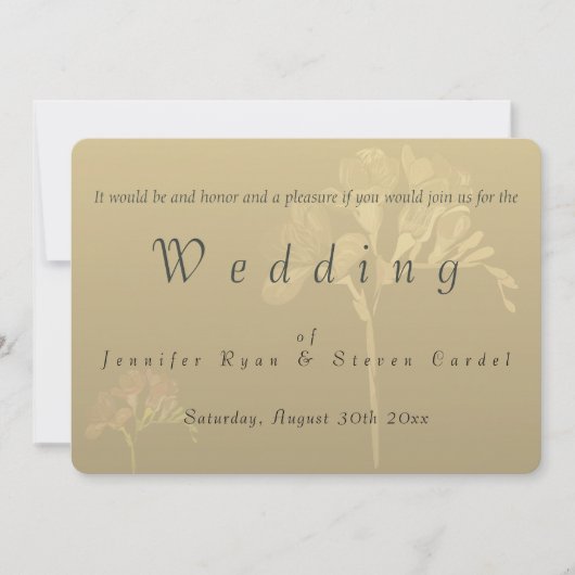 Golden Veiled Fresia Wedding Invitations Kaart (Voorkant)