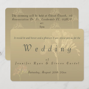 Golden Veiled Fresia Wedding Invitations Kaart