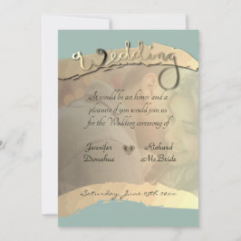 Golden Veiled Portrait Wedding Invitation Kaart