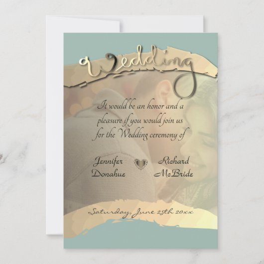 Golden Veiled Portrait Wedding Invitation Kaart (Voorkant)