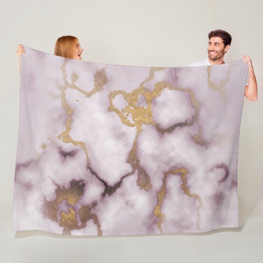 Golden Vein Marble Blush Aura Fleece Blanket (In situ)