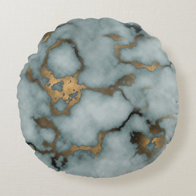 Golden Vein Marble  Ocean Mist Throw Pillows Rond Kussen (Voorkant)