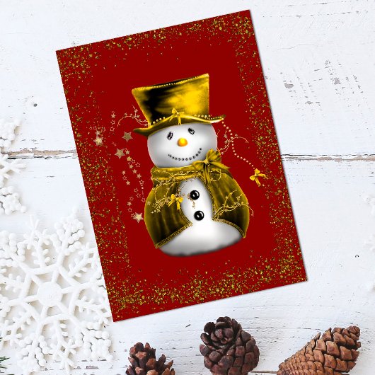 Golden Velvet Snowman Sparkle Christmas Card Kaart