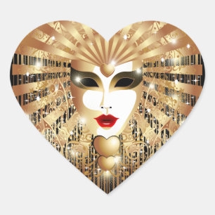 Golden Venice Carnival Party Masker Hart Sticker