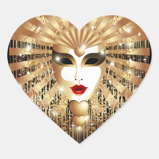 Golden Venice Carnival Party Masker Hart Sticker (Voorkant)