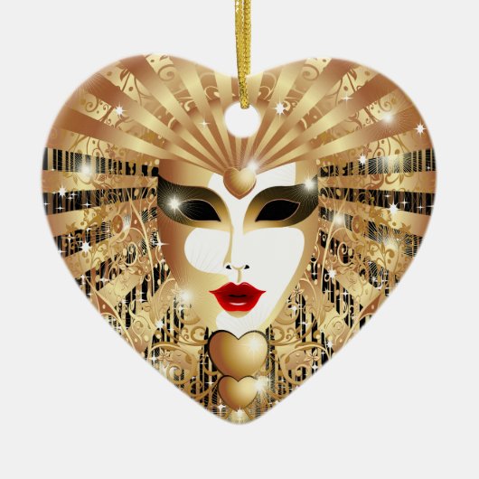 Golden Venice Carnival Party Masker Keramisch Ornament (Voorkant)