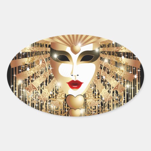 Golden Venice Carnival Party Masker Ovale Sticker (Voorkant)