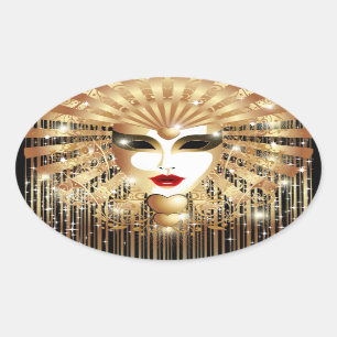 Golden Venice Carnival Party Masker Ovale Sticker