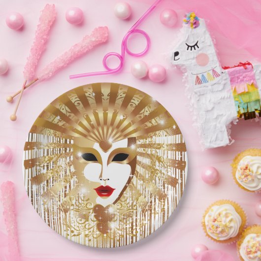 Golden Venice Carnival Party Masker Papieren Bordje (Feest)