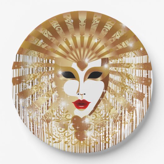 Golden Venice Carnival Party Masker Papieren Bordje (Voorkant)