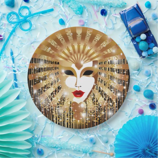 Golden Venice Carnival Party Masker Papieren Bordje (Feest)