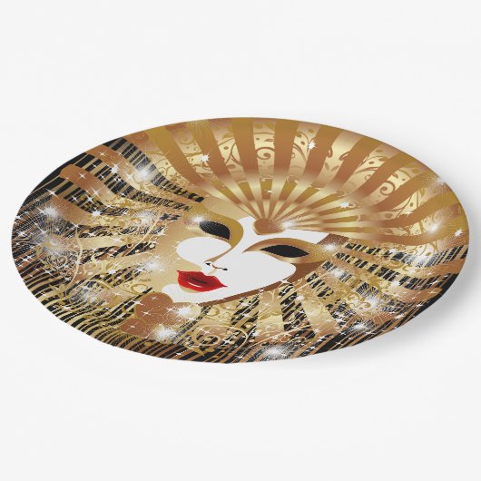Golden Venice Carnival Party Masker Papieren Bordje (Gekanteld)