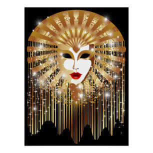 Golden Venice Carnival Party Masker Perfect Poster