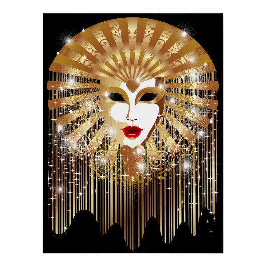 Golden Venice Carnival Party Masker Perfect Poster (Voorkant)