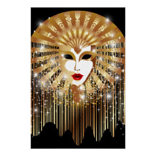 Golden Venice Carnival Party Masker Perfect Poster