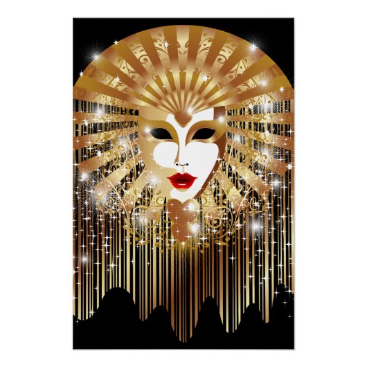 Golden Venice Carnival Party Masker Perfect Poster (Voorkant)