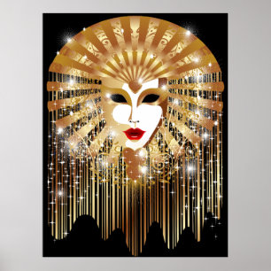 Golden Venice Carnival Party Masker Poster