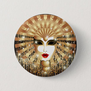 Golden Venice Carnival Party Masker Ronde Button 5,7 Cm