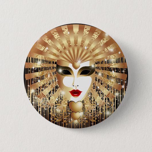 Golden Venice Carnival Party Masker Ronde Button 5,7 Cm (Voorkant)