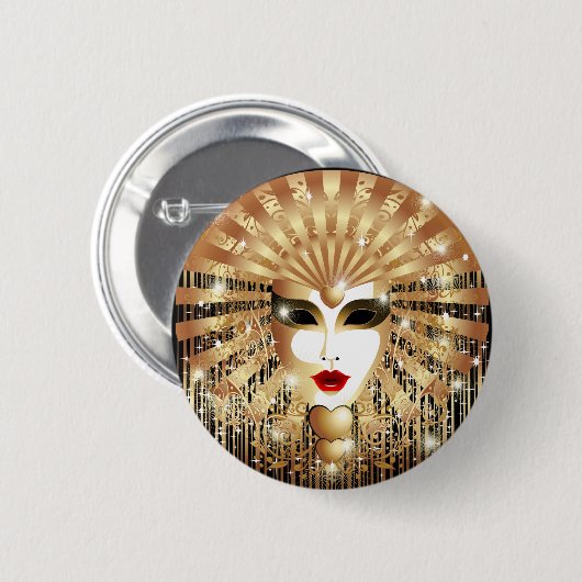 Golden Venice Carnival Party Masker Ronde Button 5,7 Cm (Voorkant /achterkant)
