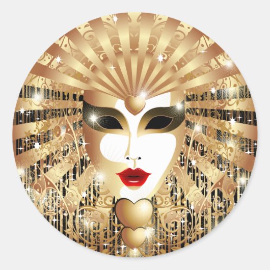 Golden Venice Carnival Party Masker Ronde Sticker (Voorkant)