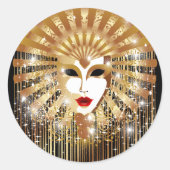 Golden Venice Carnival Party Masker Ronde Sticker (Voorkant)