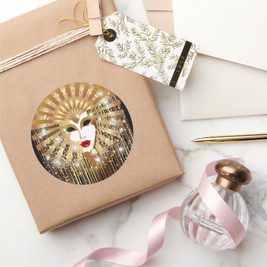 Golden Venice Carnival Party Masker Ronde Sticker (Geschenken)