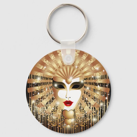 Golden Venice Carnival Party Masker Sleutelhanger (Voorkant)