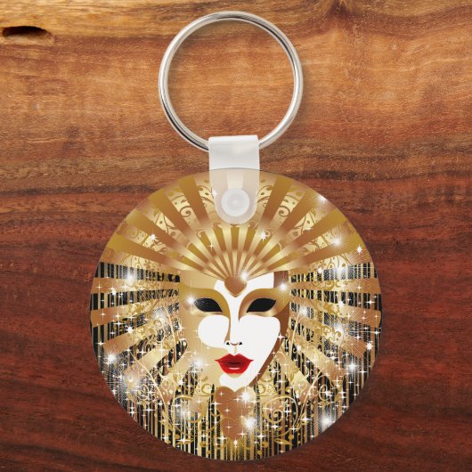 Golden Venice Carnival Party Masker Sleutelhanger (Voorkant)