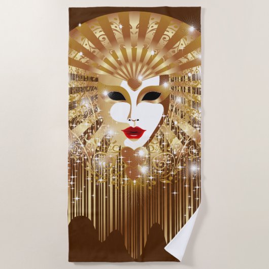 Golden Venice Carnival Party Masker Strandlaken (Voorkant)