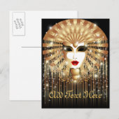 Golden Venice Carnival Party Masker Uitnodiging Briefkaart (Voorkant / Achterkant)