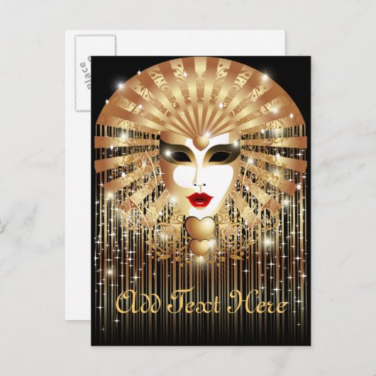 Golden Venice Carnival Party Masker Uitnodiging Briefkaart (Voorkant / Achterkant)