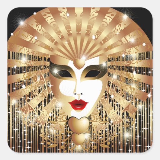 Golden Venice Carnival Party Masker Vierkante Sticker (Voorkant)