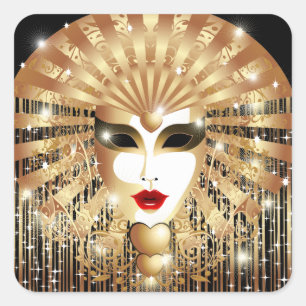 Golden Venice Carnival Party Masker Vierkante Sticker