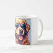 Golden Vibes Only – Chill Dog met hoofdtelefoon en Koffiemok (Voorkant rechts)