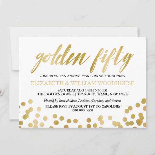 Golden vijftigse Confetti | 50e Jubileum diner Kaart (Voorkant)