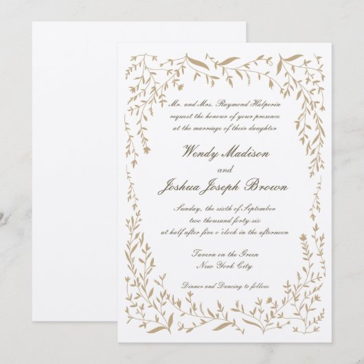 Golden Vine Lijst huwelijksuitnodigingen Kaart (Voorkant / Achterkant)