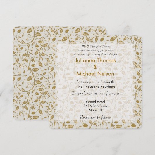 Golden Vines bruiloft Kaart (Voorkant / Achterkant)