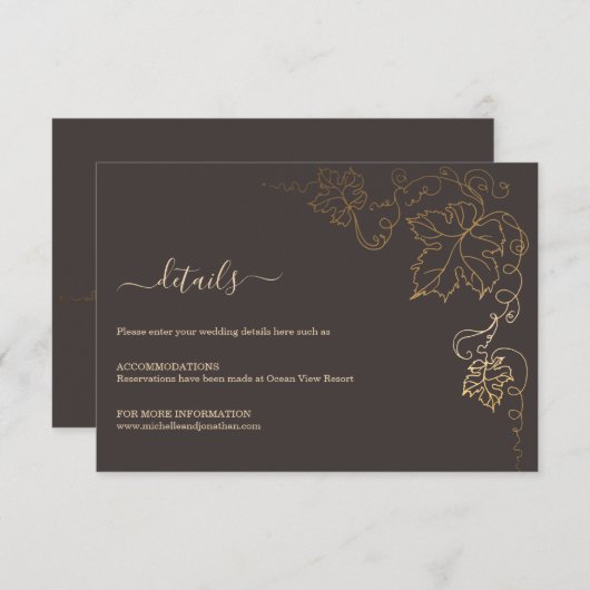 Golden Vineyard Grijs Bruin Bruiloft Behuizing Kaa Informatiekaartje (Voorkant / Achterkant)