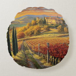 Golden Vineyard Path – Round Throw Pillow Rond Kussen