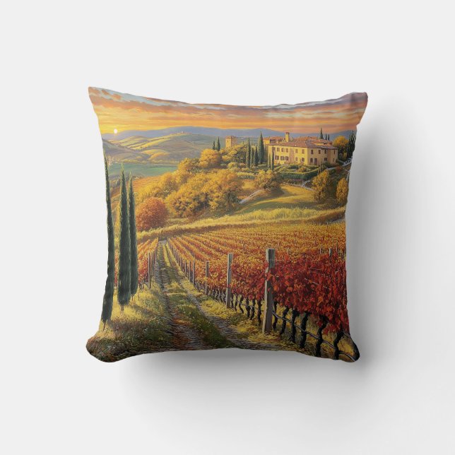 Golden Vineyard Path – Square Throw Pillow Kussen (Voorkant)
