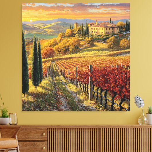 Golden Vineyard Path – Toscane Premium Canvas (Insitu (Woonkamer))