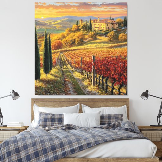 Golden Vineyard Path – Toscane Premium Canvas Afdruk (Insitu (Slaapkamer))