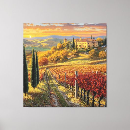 Golden Vineyard Path – Toscane Premium Canvas Afdruk (Voorkant)