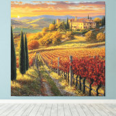 Golden Vineyard Path – Toscane Premium Canvas Afdruk (Insitu (Houten vloer))