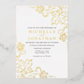Golden Vineyard Wit Echte Folie Bruiloft Folie Uitnodiging (Voorkant)